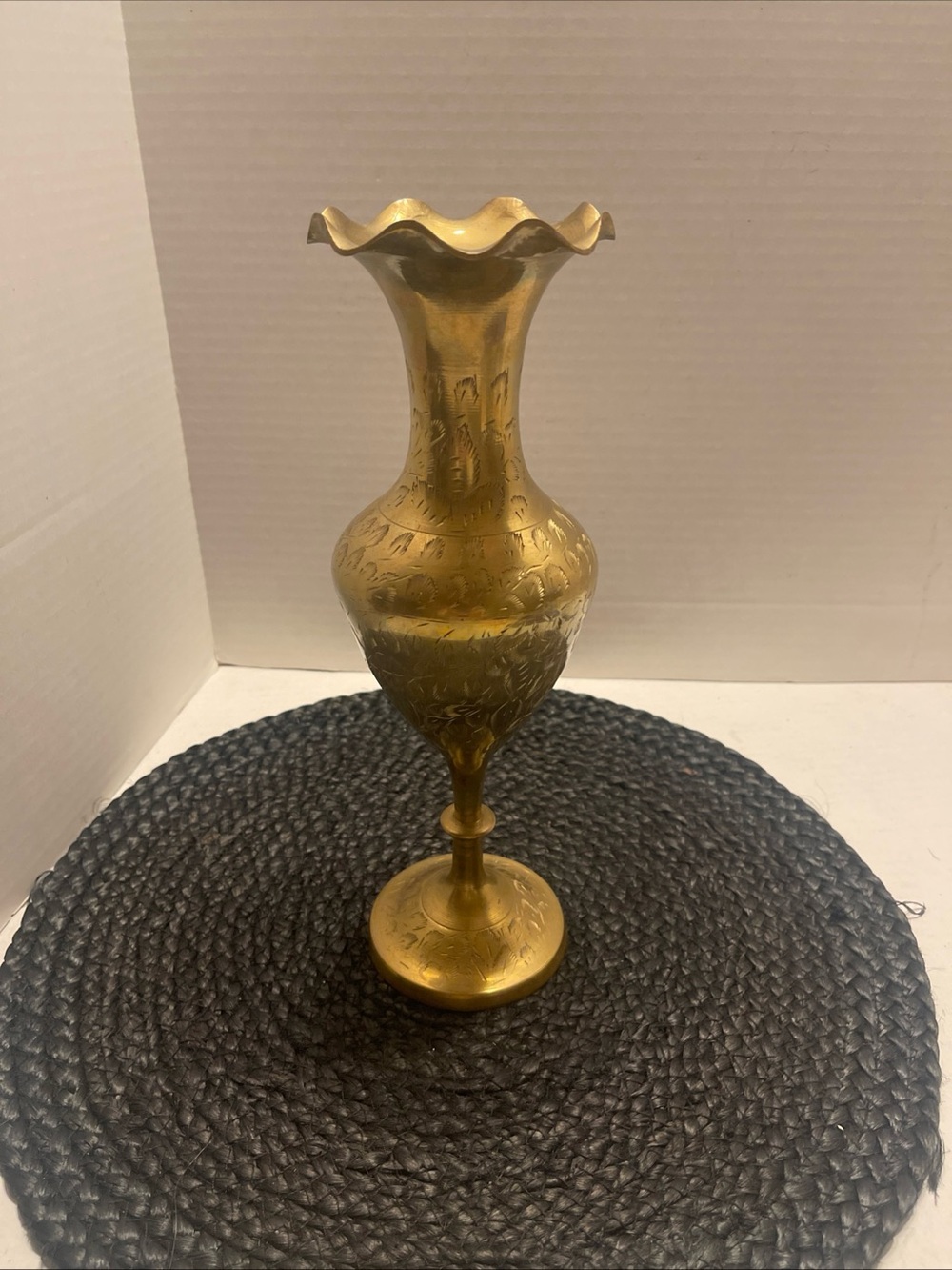 Vintage Brass Decorative Vase with Ruffled Rim MCM BOHO